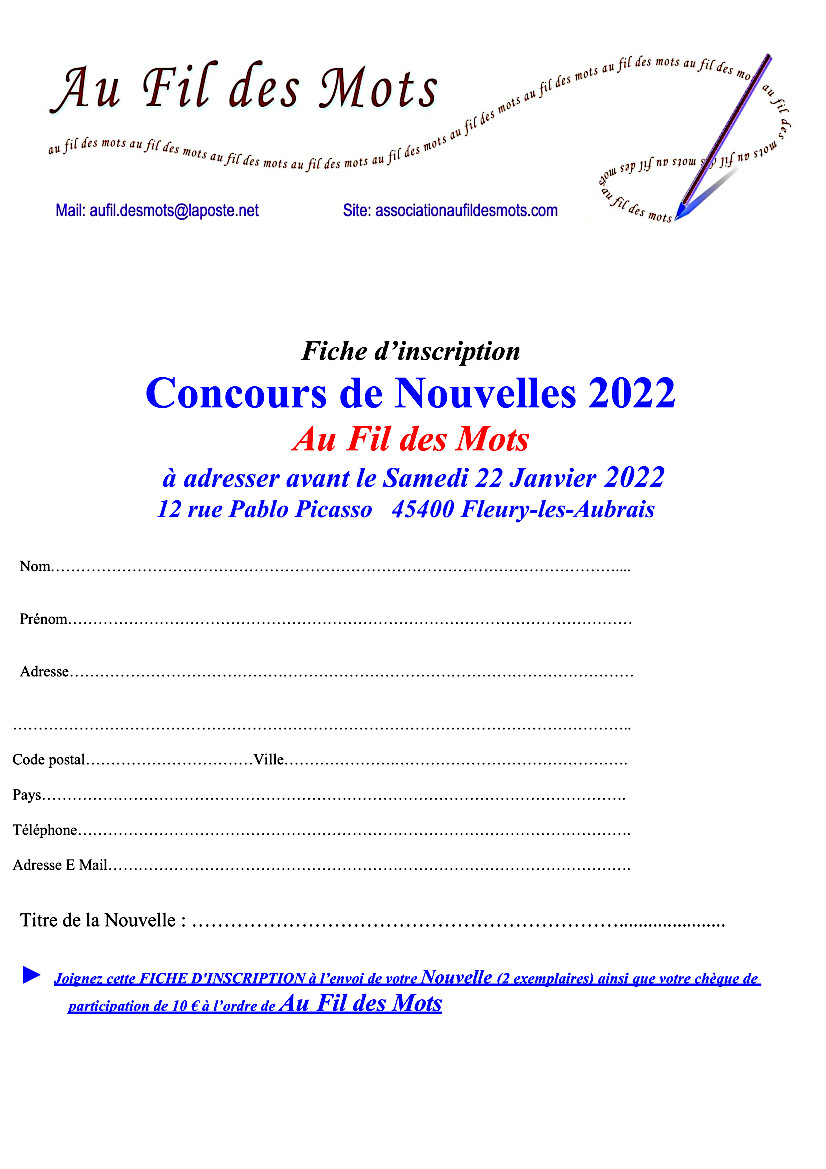 Inscription Concours Nouvelles 2022